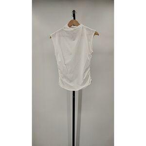 Quince Women Stretch Cotton Jersey Sleeveless Mock Neck Top White Sleeved M